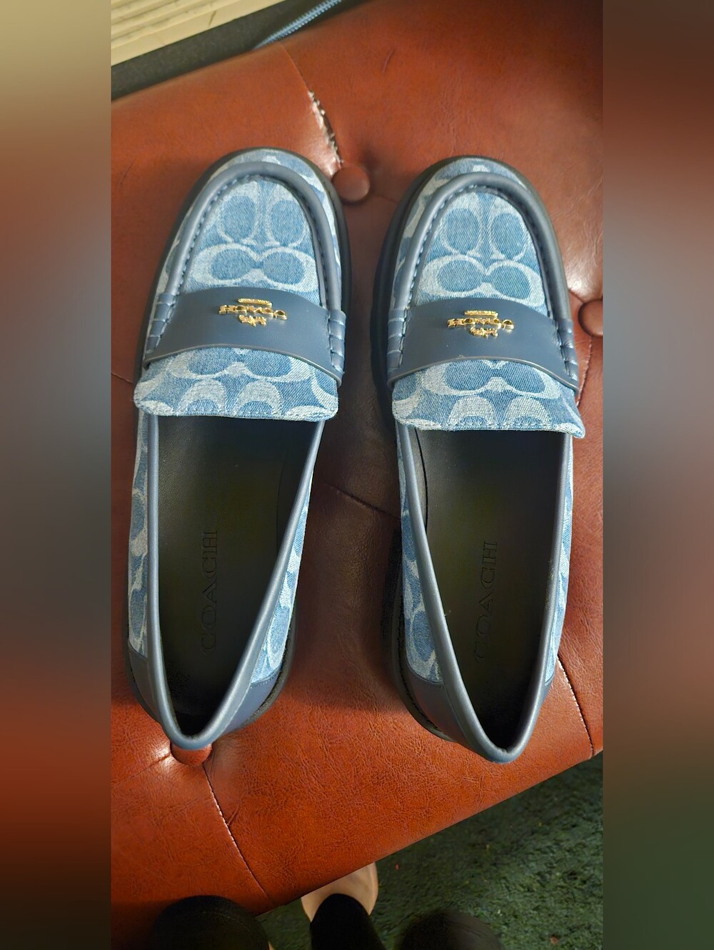 Coach Denim Signature LUCY Penny Loafers with Gold Accent